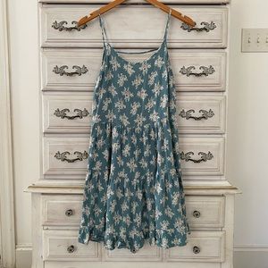 Vici Teal Floral Tiered Spaghetti Strap Mini Dress